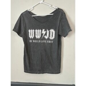 Womens WWJD He Would Love First‎ Gray Short Sleeve T-Shirt Top